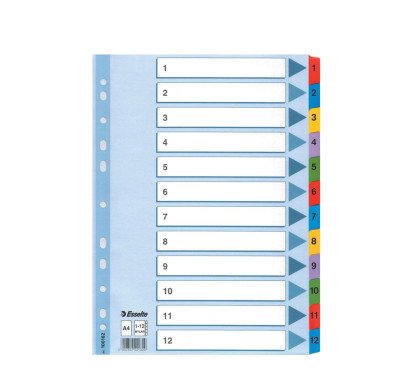 Skiriamieji lapai Esselte spalvoti su skaičiais
