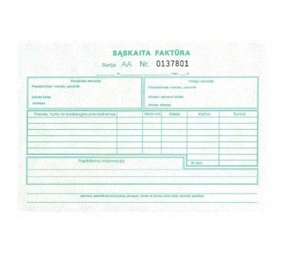 Sąskaita- faktūra A5 SC(1+1) su Nr.