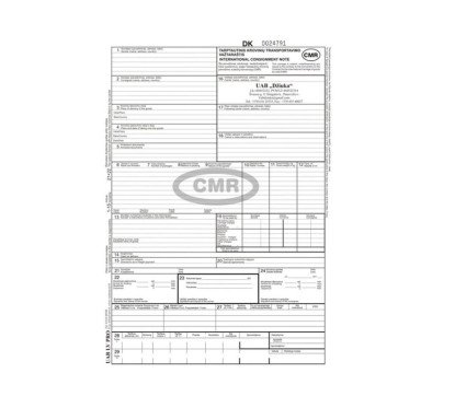 CMR važtaraščių komplektas 4egz. su Nr