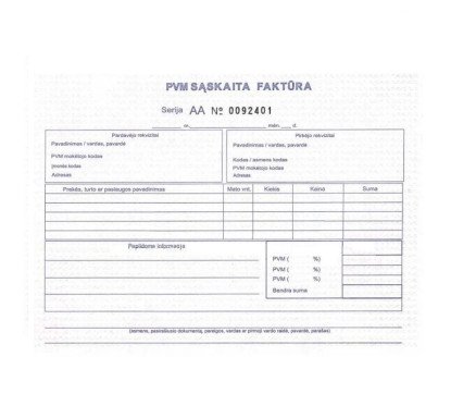 PVM sąskaita faktūra A5 SC(1+1) su Nr.