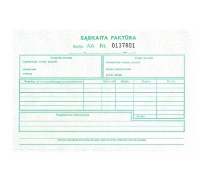 Sąskaita- faktūra A5 SC(1+1) su Nr.