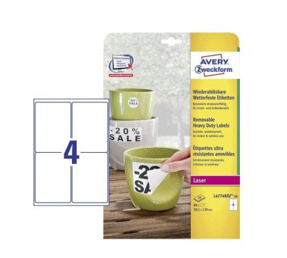 Lipdukai Avery A4 atspari drėgmei 4 vnt/lap