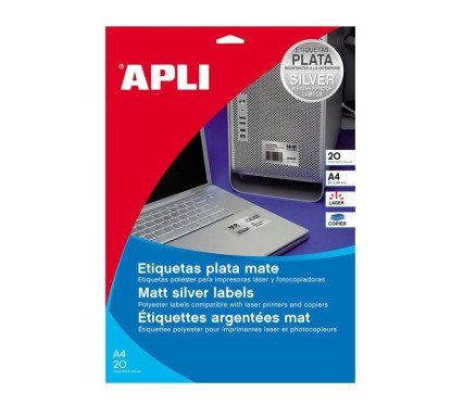 Lipnios etiketės APLI A4 sidabrinis 20 lap.