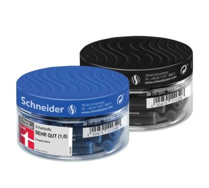 Rašalo kapsulės plastikiniame indelyje