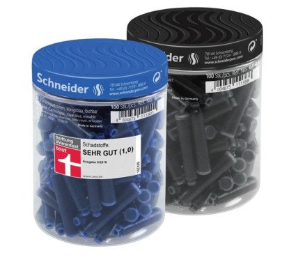 Rašalo kapsulės plastikiniame indelyje